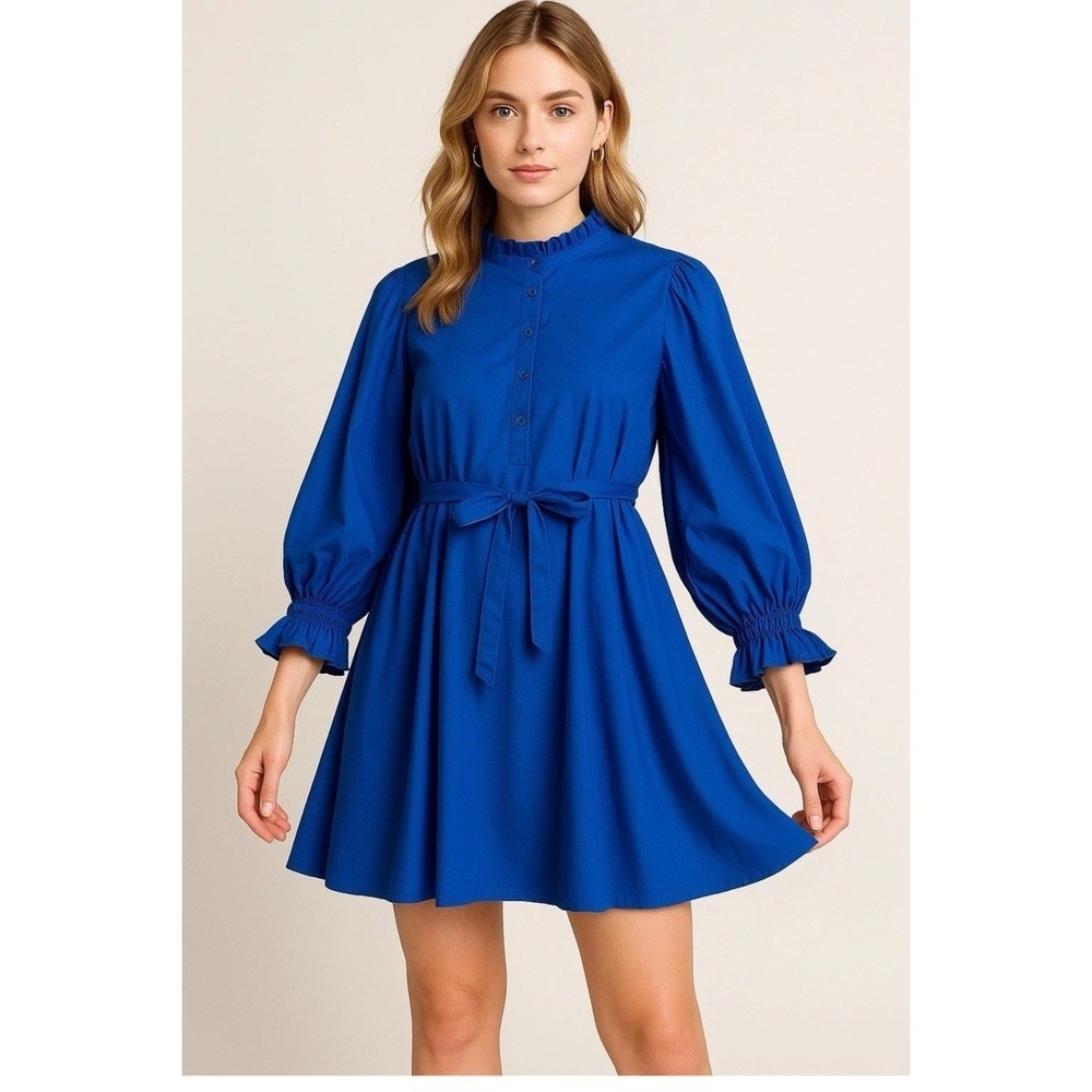 Sincerely Ours Mini Dress Royal Blue Cotton Prairie Romantic Garden Party Small